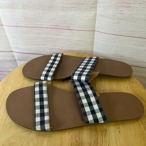 J Crew Boardwalk Gingham Blue White Slide Flat‎ Sandal Size 8
